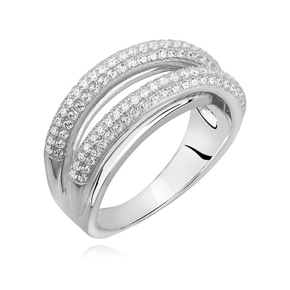 Sterling Silver Double Lined Cubic Zirconia Silver Ring - Melchior Jewellery