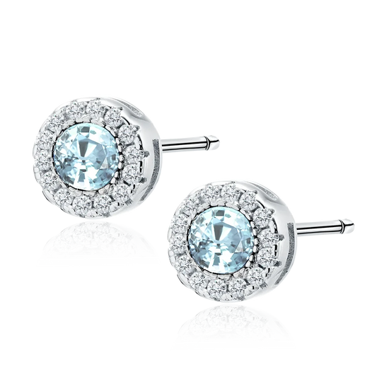 Sterling Silver Aqua CZ Round Stud Earrings - Melchior Jewellery