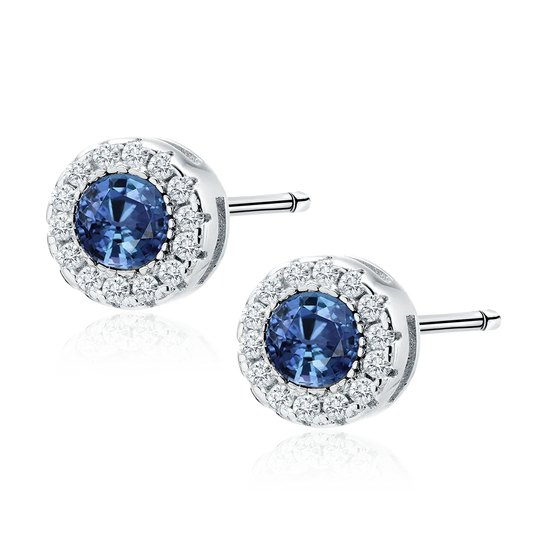 Sterling Silver Round Sapphire CZ Stud Earrings - Melchior Jewellery