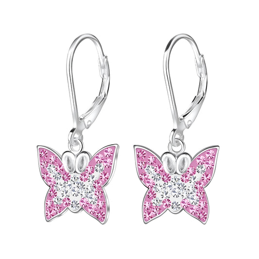 Children's Sterling Silver Pink Butterfly Leverback Earrings - Melchior Jewellery