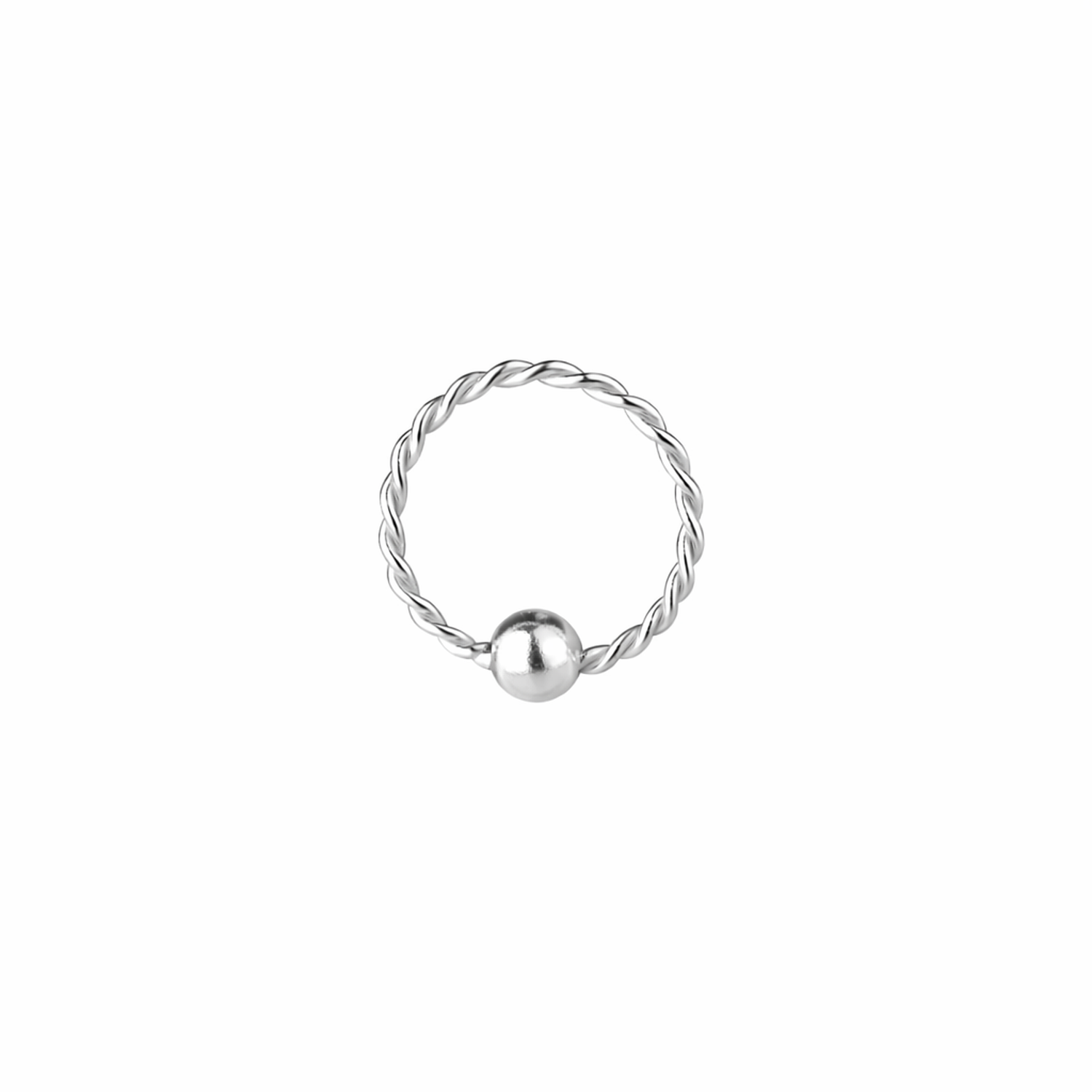10mm silver continuous nose ring with twisted band and ball closure by Melchior Jewellery