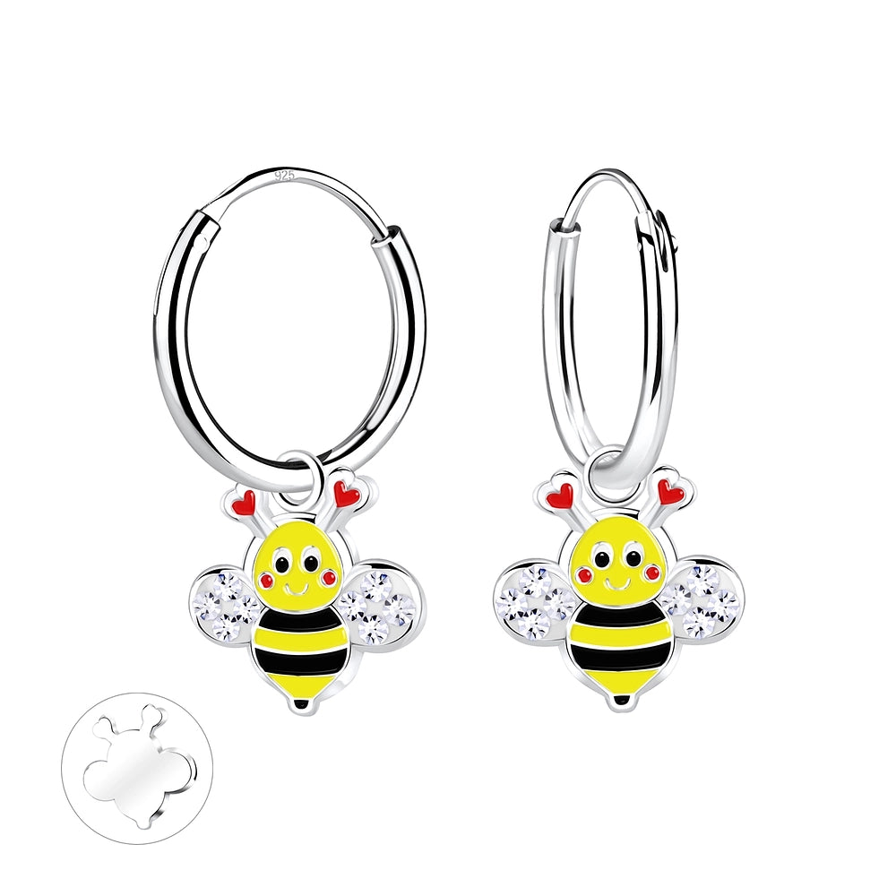 Children's Sterling Silver Crystal Bee Hoop Earrings - Melchior Jewellery