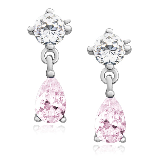 Sterling Silver Pink CZ Drop Earrings - Melchior Jewellery