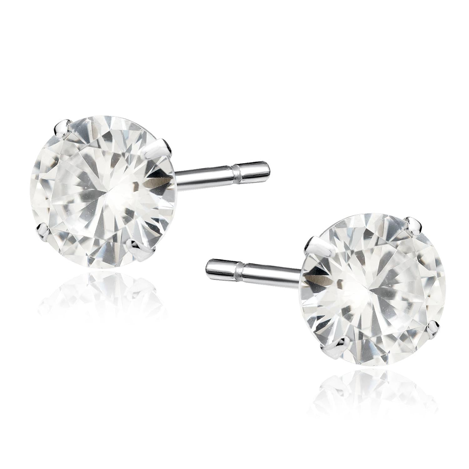 Sterling Silver Clear CZ 7mm Round Stud Earrings - Melchior Jewellery