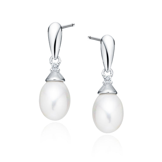 Sterling Silver CZ Pearl Drop Earrings - Melchior Jewellery