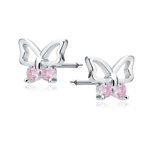Sterling Silver Pink CZ Butterfly Stud Earrings - Melchior Jewellery