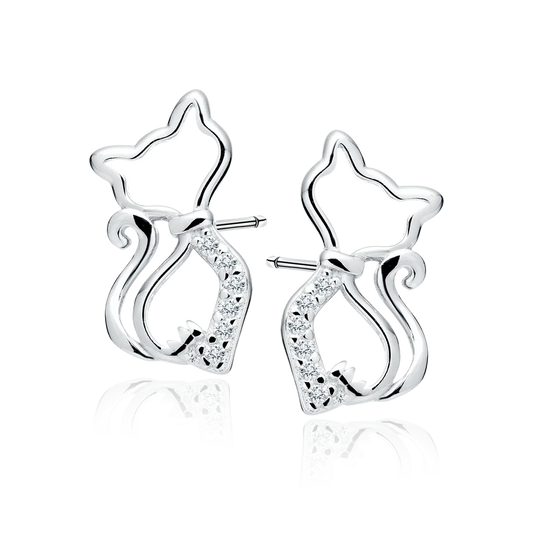 Sterling Silver CZ Sparkling Cat Stud Earrings - Melchior Jewellery