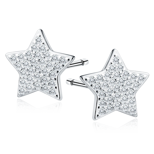 Sterling Silver 10mm Sparkling CZ Star Stud Earrings - Melchior Jewellery