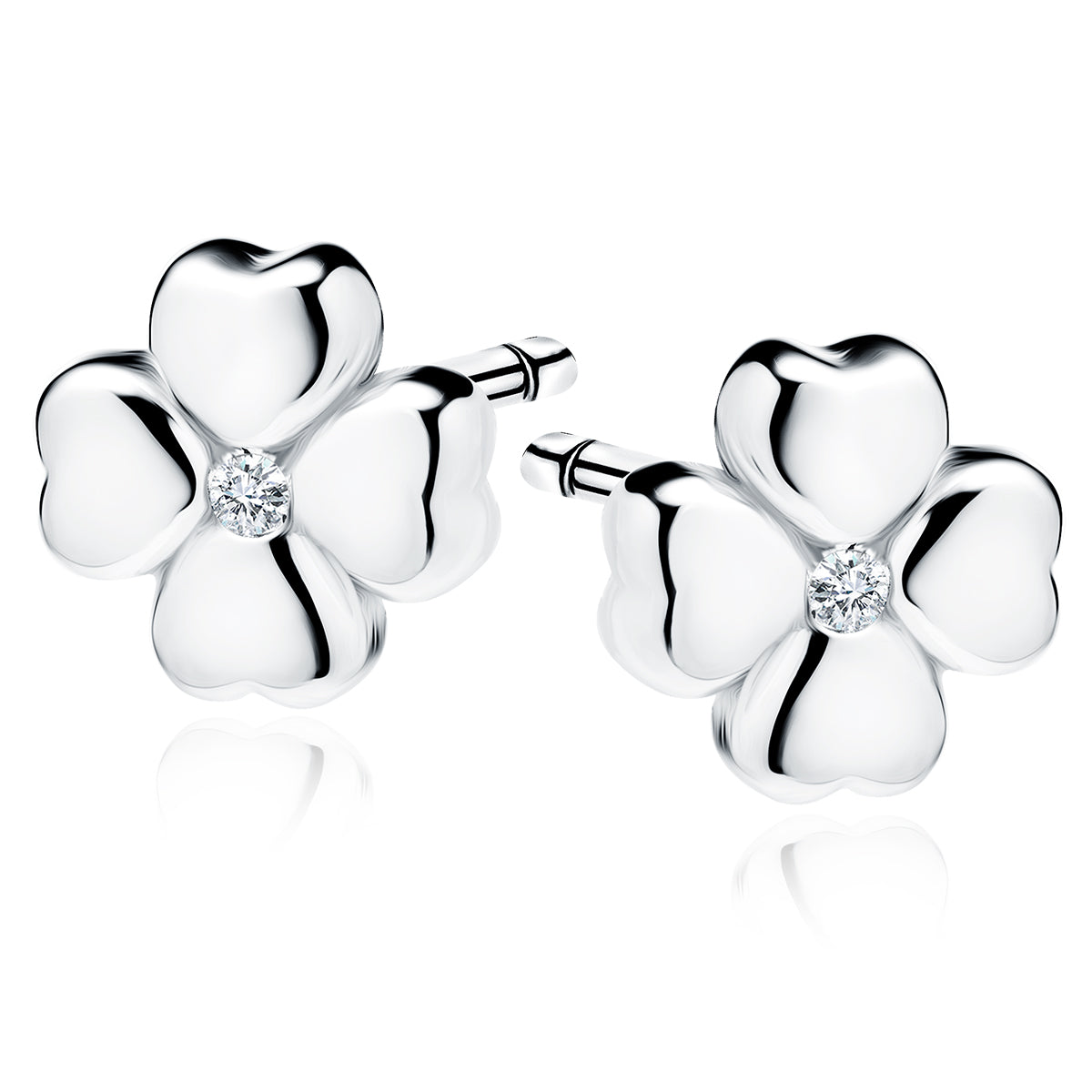Sterling Silver Small Four Leaf Clover CZ Stud Earrings - Melchior Jewellery