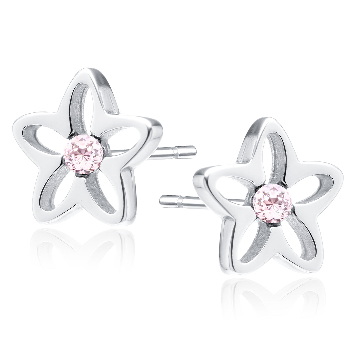 Sterling Silver Pink CZ Flower Stud Earrings - Melchior Jewellery