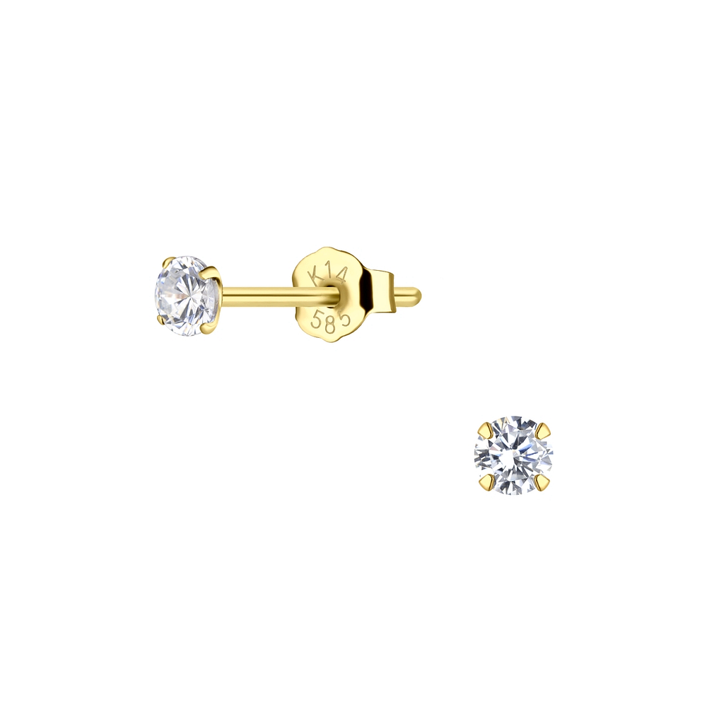 14k yellow gold clear round CZ earrings