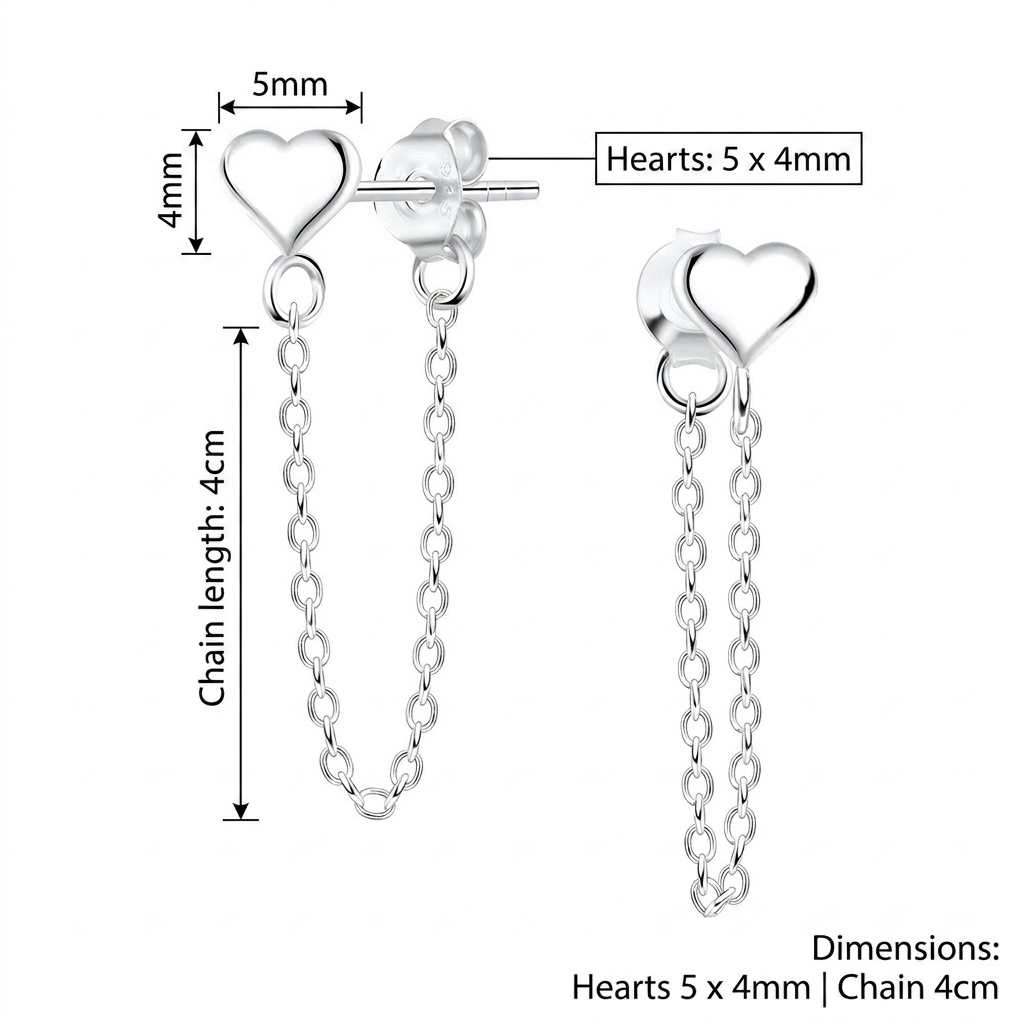 925 Sterling Silver Heart Chain Drop Stud Earrings for Women - Melchior Jewellery