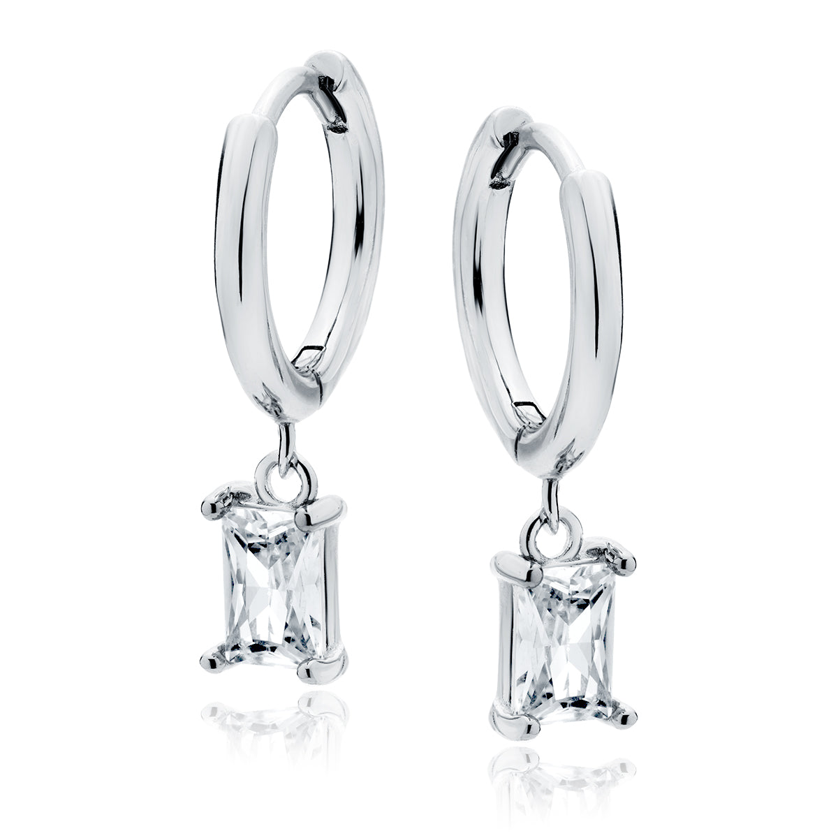 Sterling Silver Hoop Drop CZ Rectangle Earrings - Melchior Jewellery