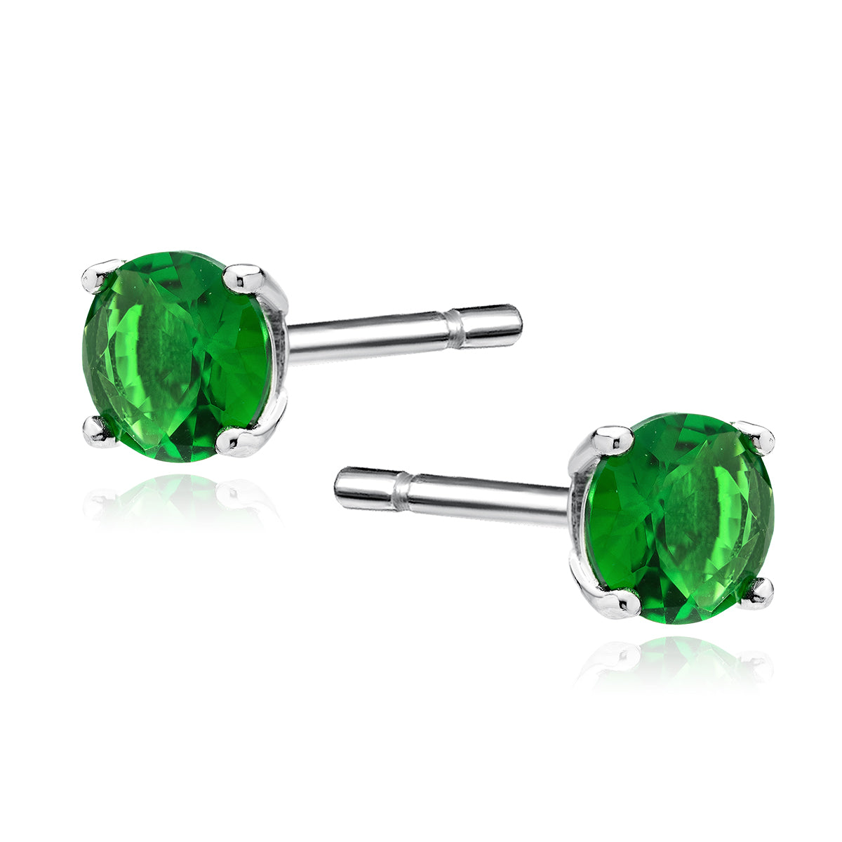 Sterling Silver Emerald Green CZ Round Stud Earrings - Choose Your Size