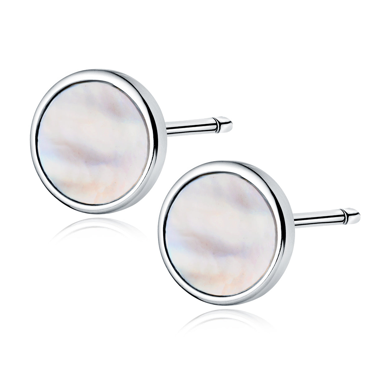 Sterling Silver Round Mother of Pearl Earrings - Melchior Jewellery