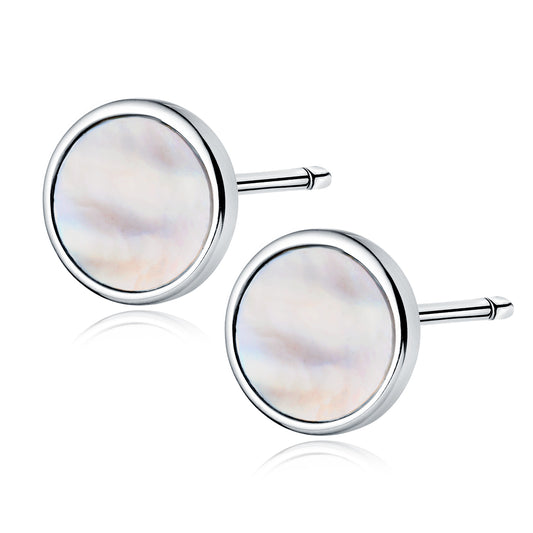 Sterling Silver Round Mother of Pearl Earrings - Melchior Jewellery