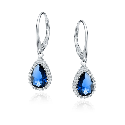 Sterling Silver Sapphire Teardrop Leverback Drop Earrings - Melchior Jewellery