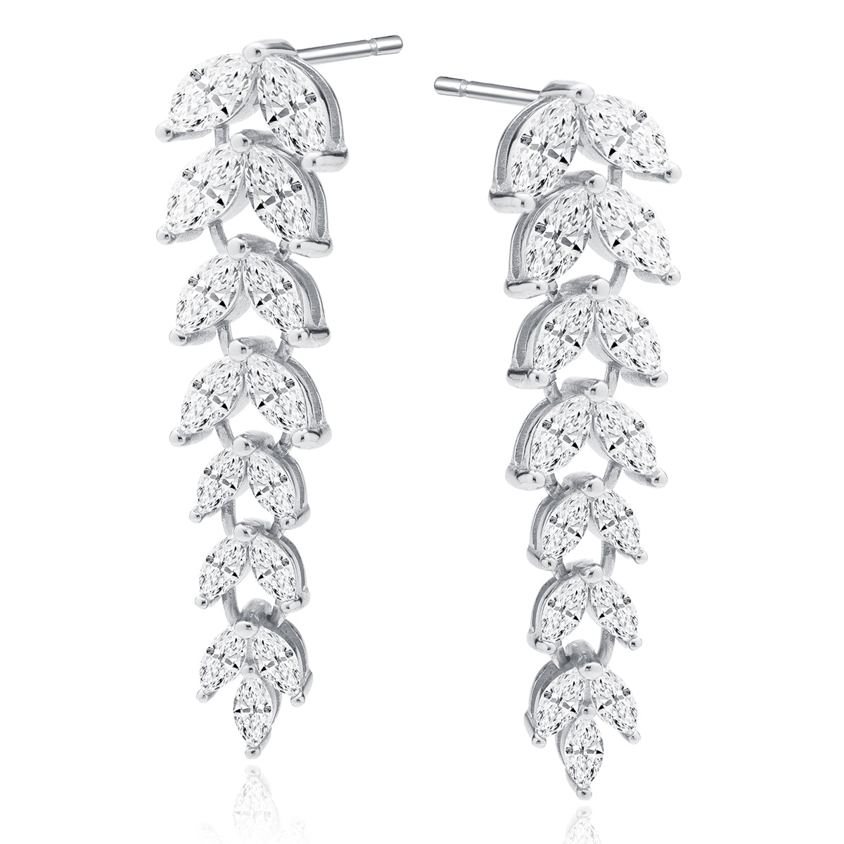 Sterling Silver Cubic Zirconia Leaf Drop Earrings - Melchior Jewellery