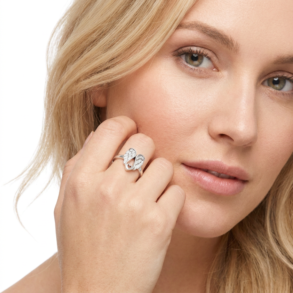 Sterling Silver Angel Wings Heart Ring | 925 Guardian Angel Jewellery