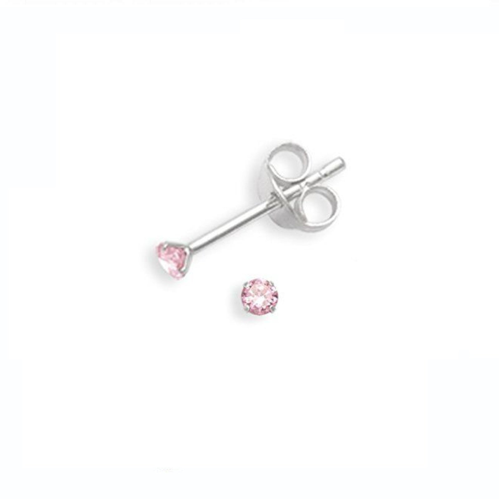Sterling Silver 2mm Tiny Round Pink CZ Stud Earrings - Melchior Jewellery