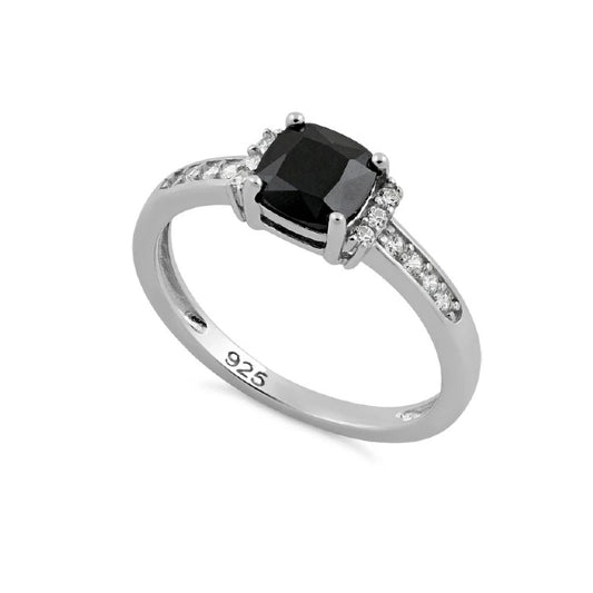 Sterling Silver Cushion Black CZ Ring - Melchior Jewellery