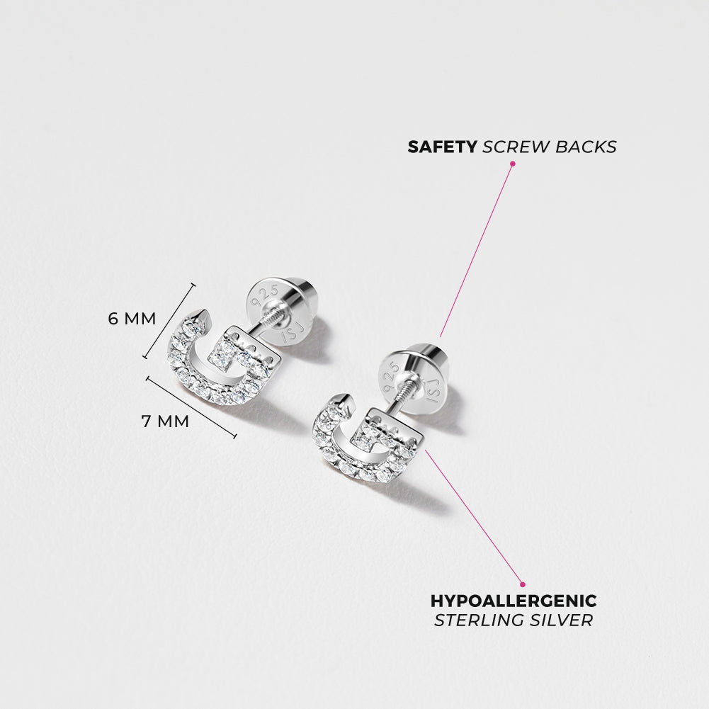 Girl's Sterling Silver Letter Initial G Screw Back Earrings - Melchior Jewellery