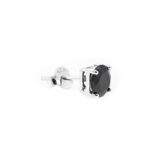 Sterling Silver Mens 6mm Black Round CZ Stud Single Earring - Melchior Jewellery