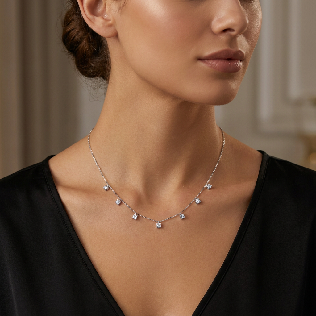 Sterling Silver 4mm Round Cubic Zirconia Necklace Fine Minimalist Jewellery