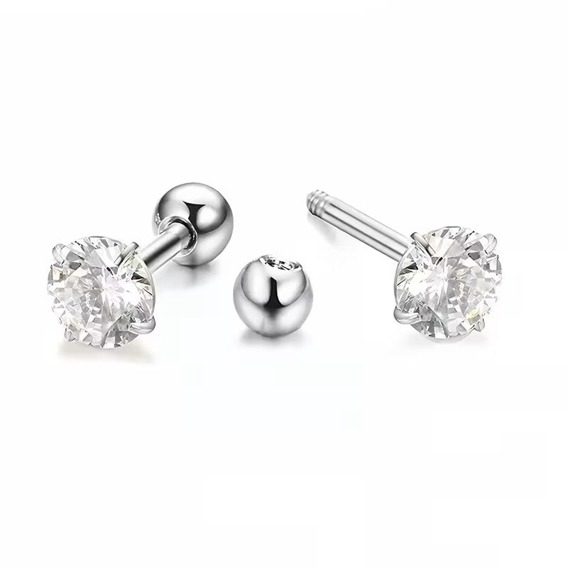 Titanium 4mm Round CZ Cartilage Stud Screw Back Earrings