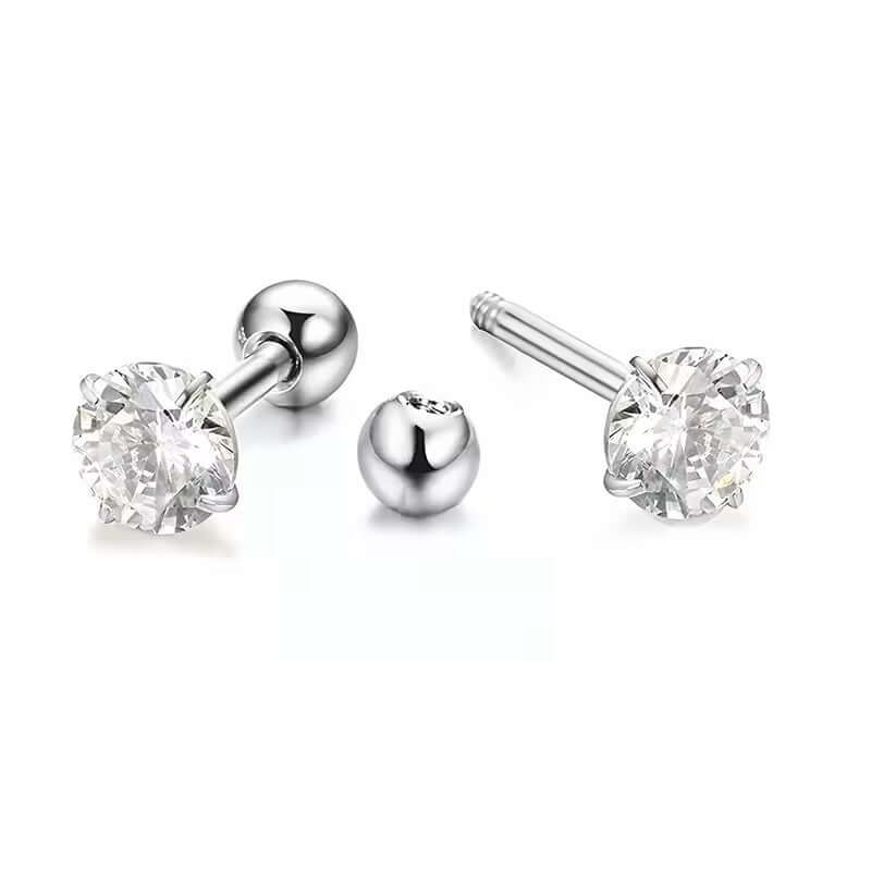 Titanium 4mm Round CZ Cartilage Stud Screw Back Earrings - Melchior Jewellery