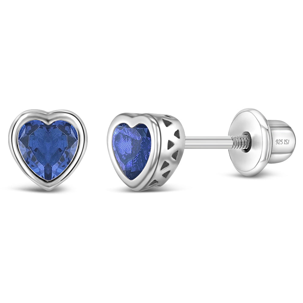 Sterling Silver Girls September Birthstone Screw Back Earrings