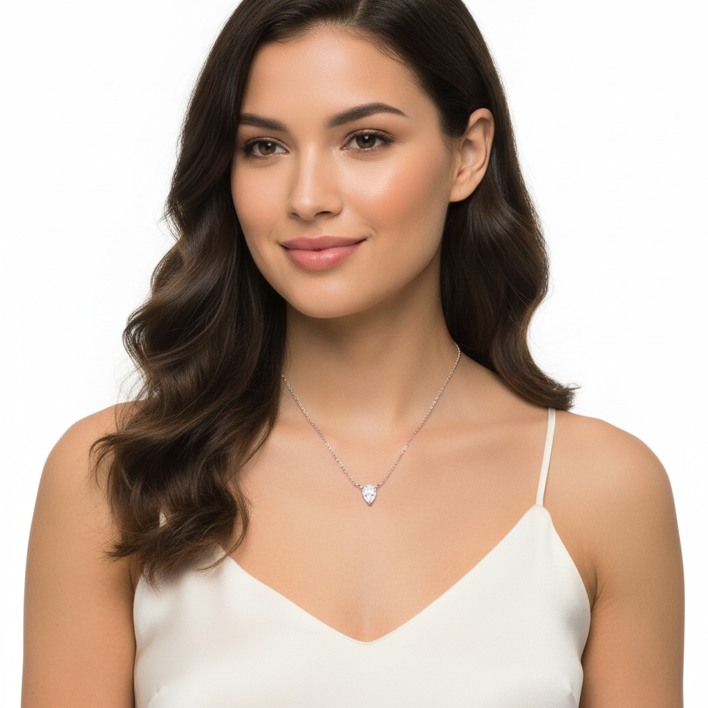 925 Sterling Silver Cubic Zirconia Teardrop Pendant Necklace