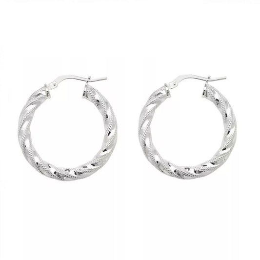 Sterling Silver Twisted Hoop Earrings Rhodium Plated - Melchior Jewellery