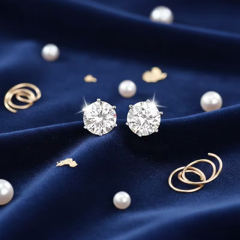 Stainless Steel Solitaire Round CZ Stone Stud Earrings - Melchior Jewellery