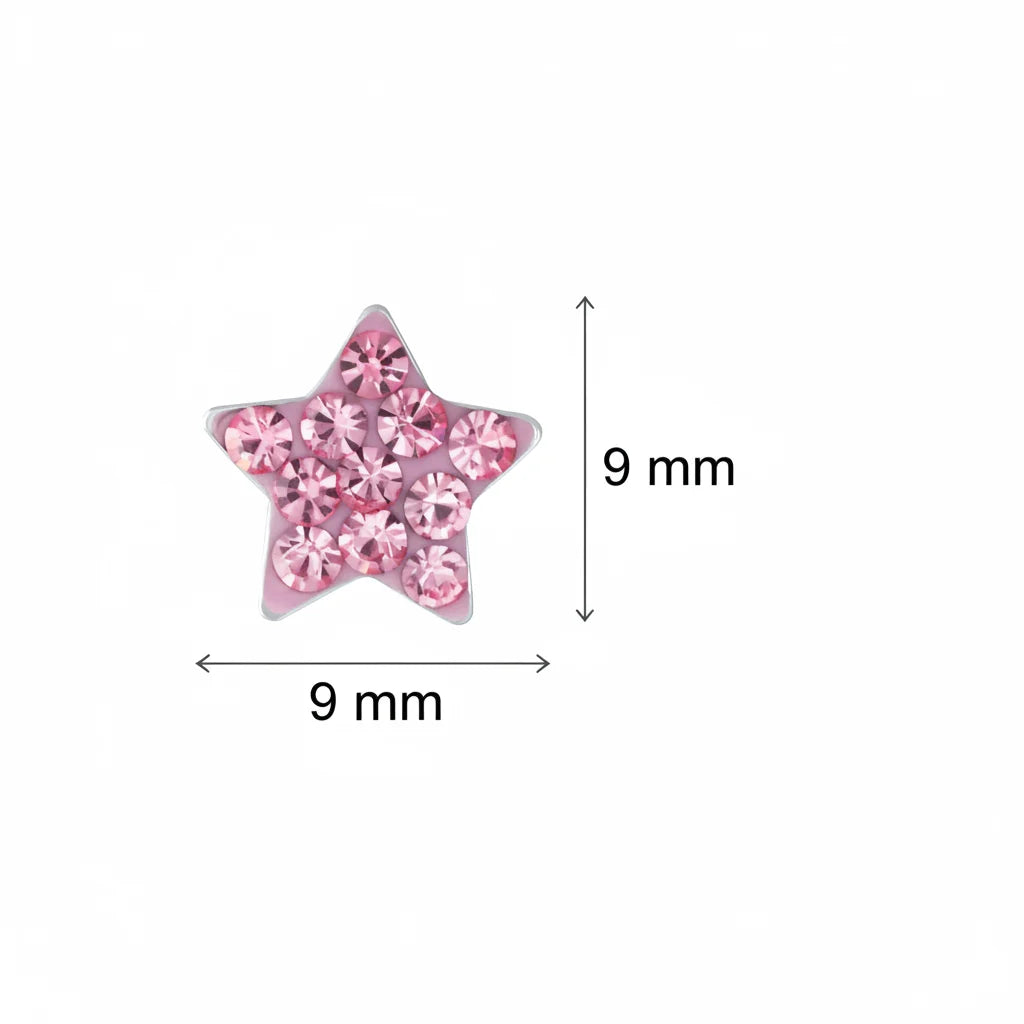 Sterling Silver Girls Pink Crystal Star Screw Back Earrings - Melchior Jewellery