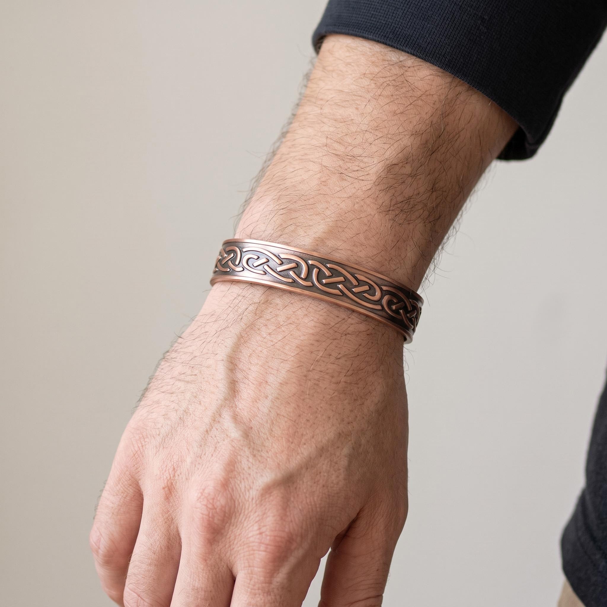 Celtic knotwork copper magnetic bangle for men