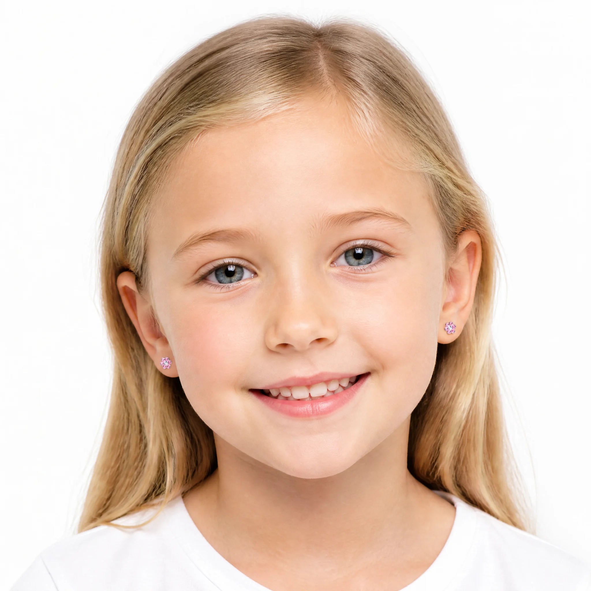 Pink flower screw back earrings for kids