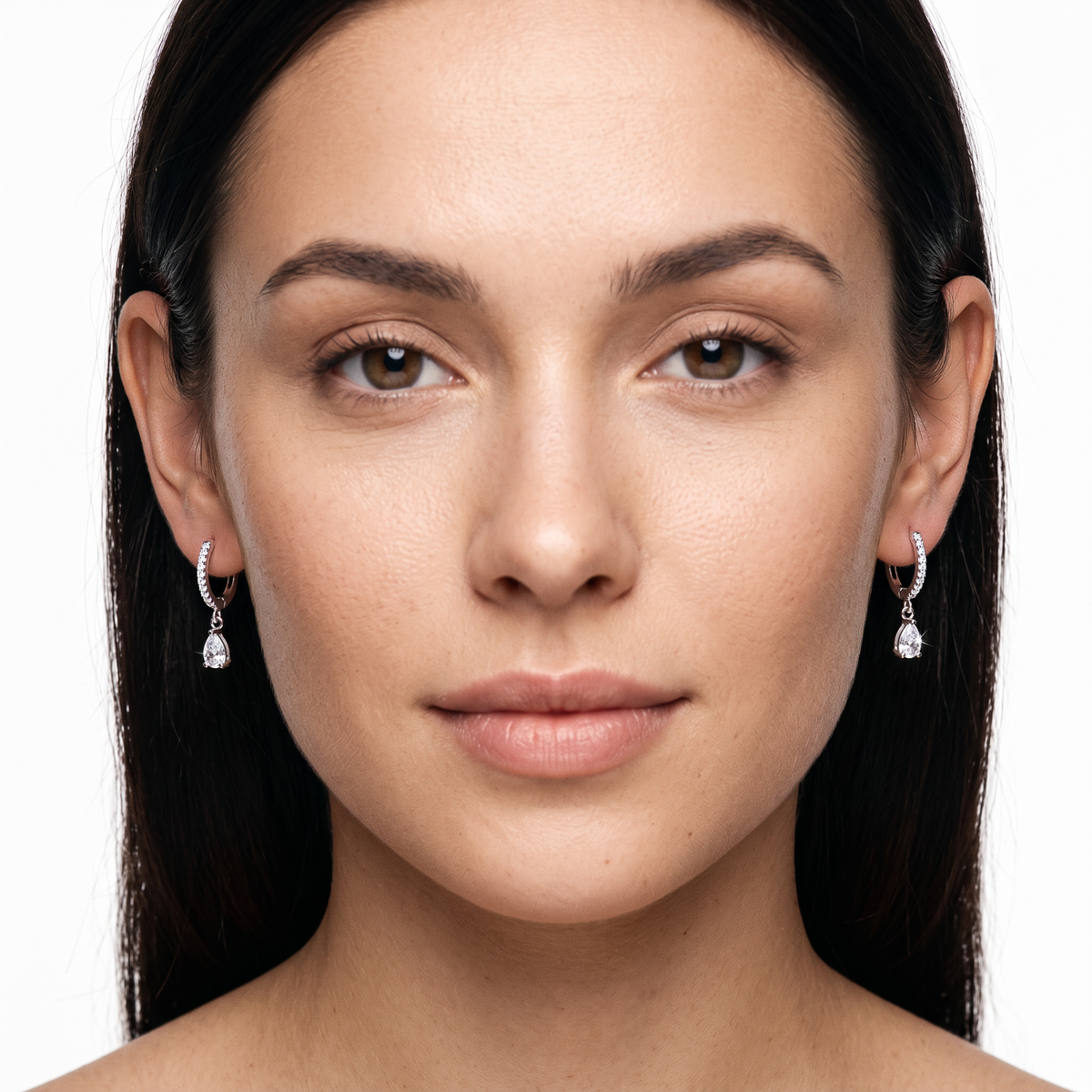 White teardrop cubic zirconia April birthstone earrings in sterling silver