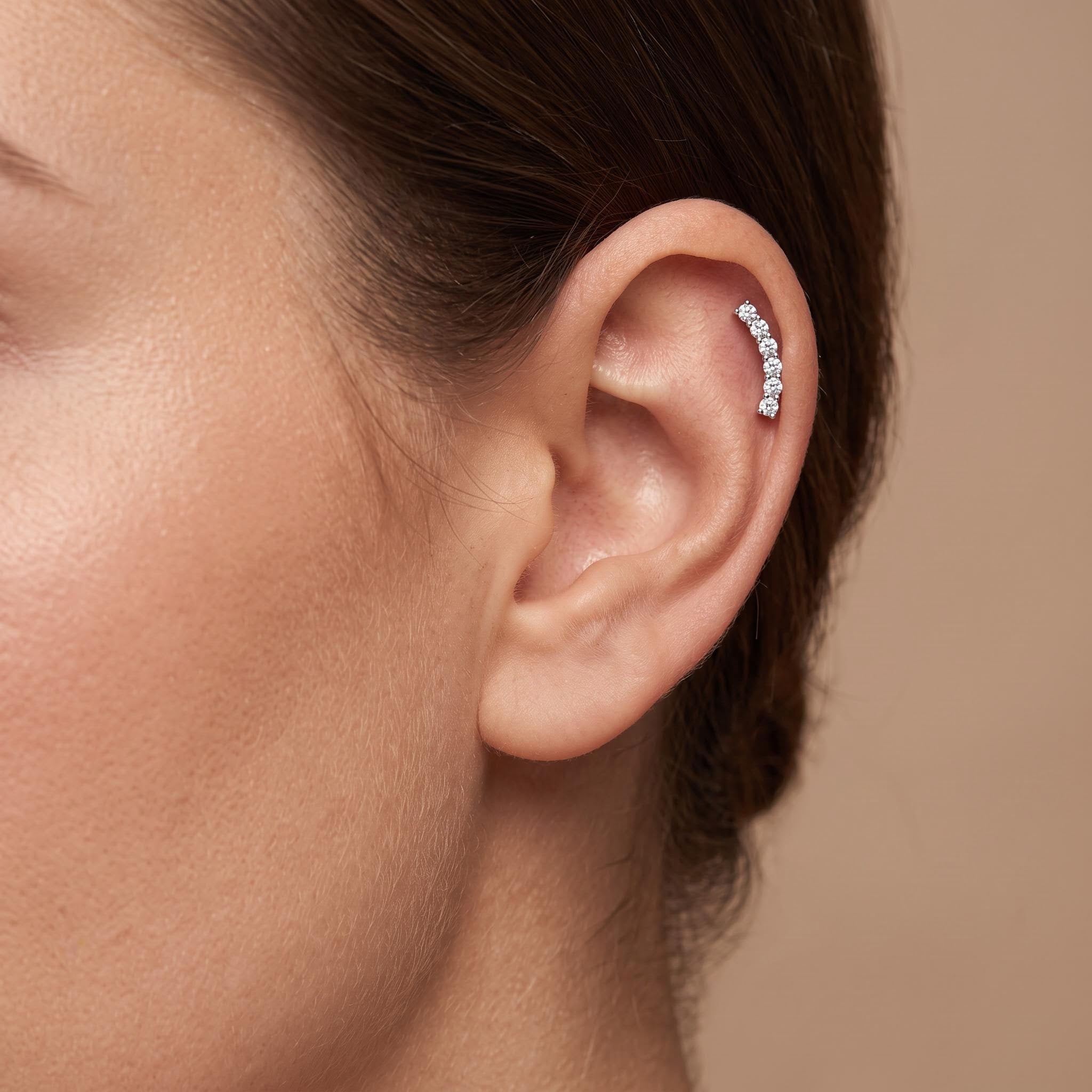 Curved sterling silver labret stud with titanium post