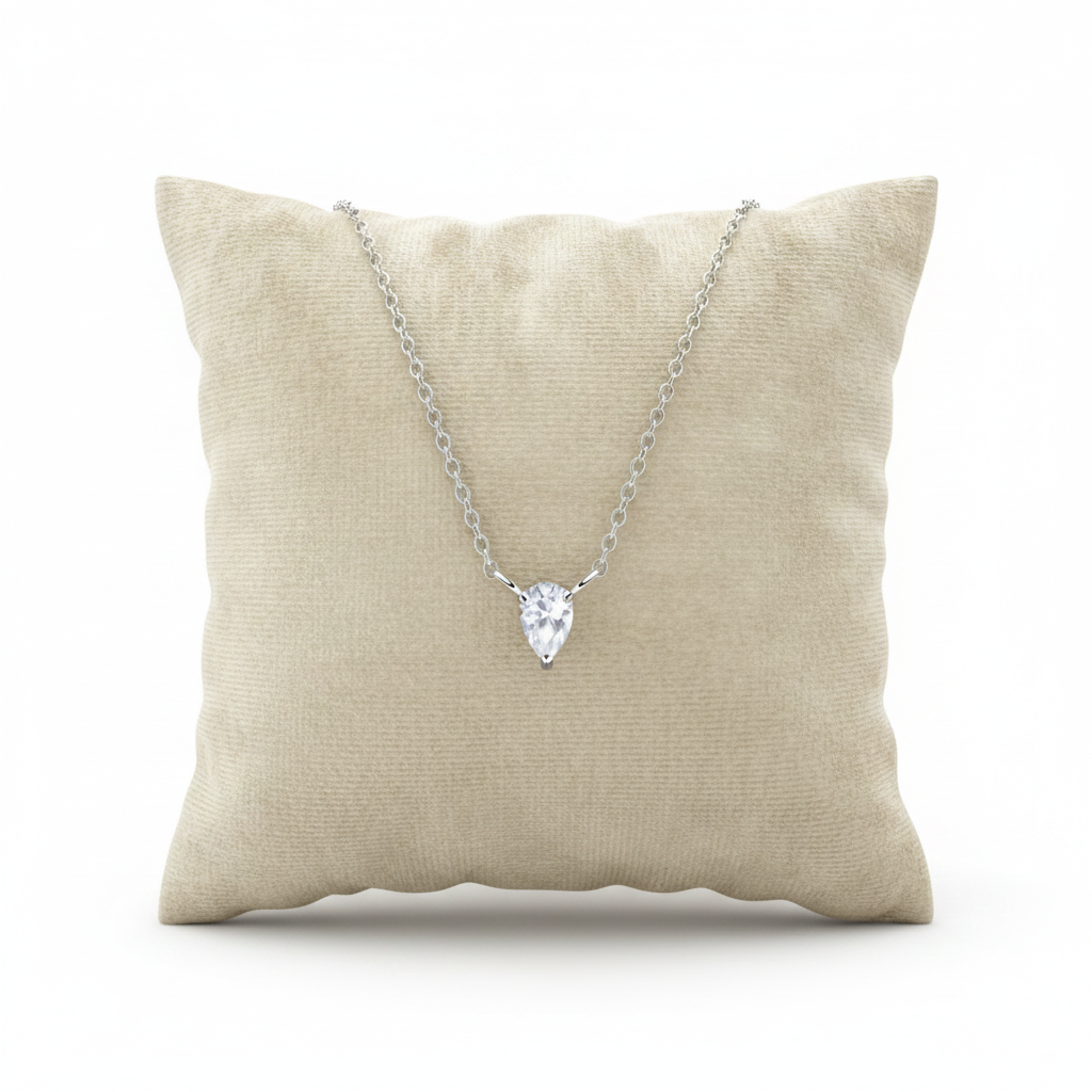 925 Sterling Silver Cubic Zirconia Teardrop Pendant Necklace