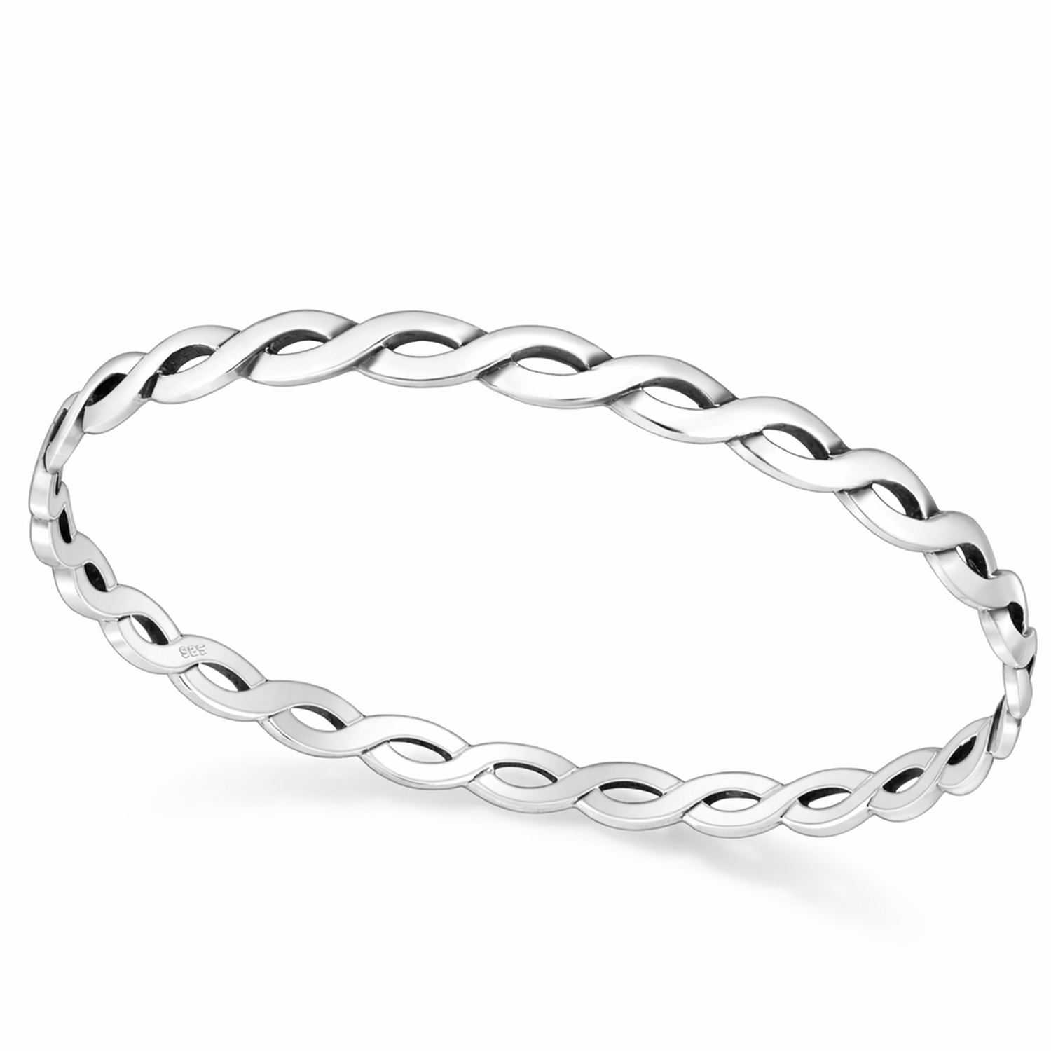 Melchior Jewellery sterling silver oxidised bangle with twisted design and polished finish