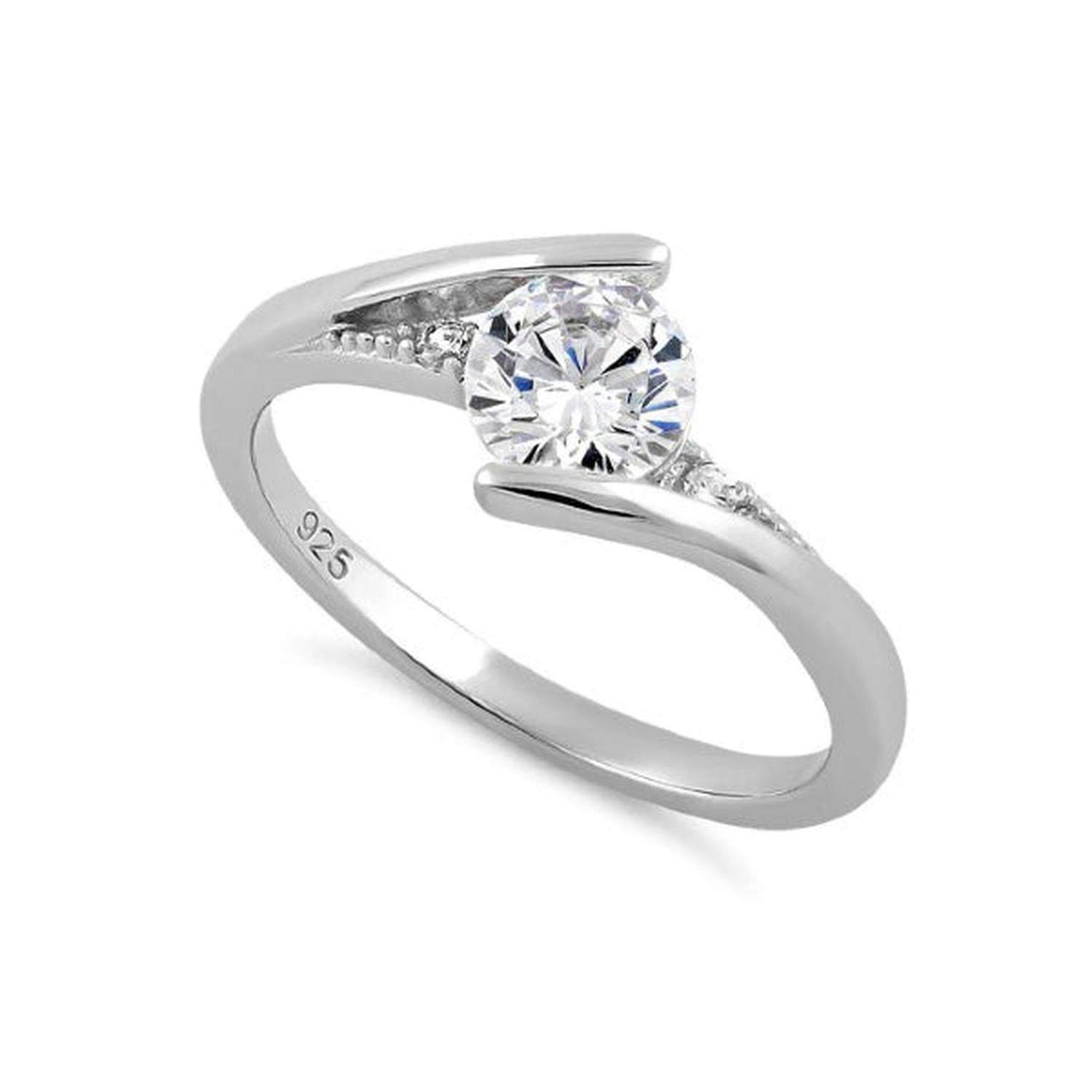 Sterling silver round cut solitaire ring with a clear centre stone for women by Melchior Jewellery