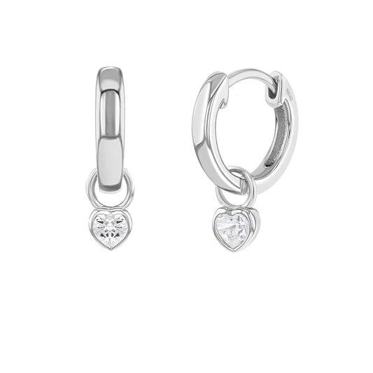 Childrens Sterling Silver April Birthstone Heart Hoop Earrings - Melchior Jewellery