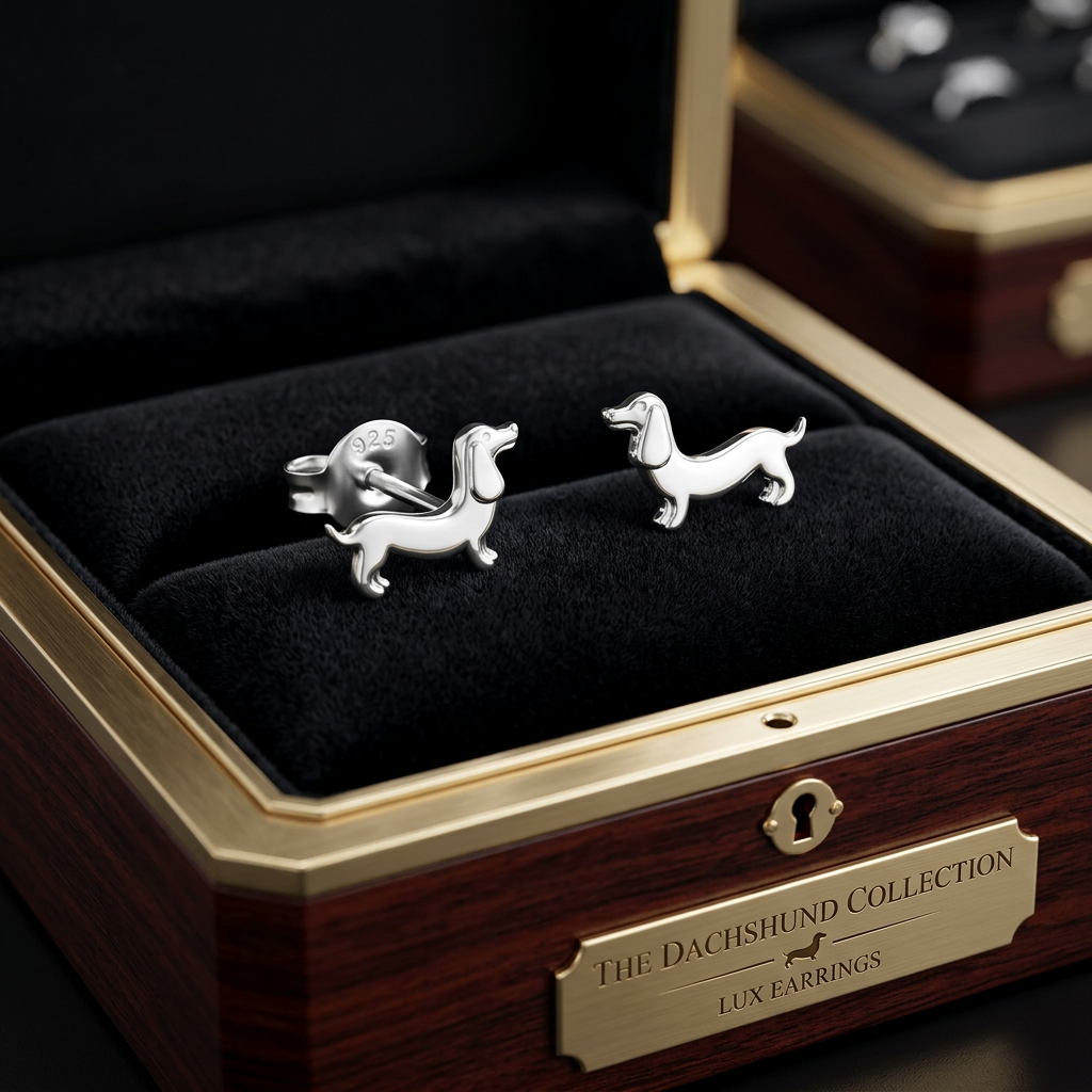 Sterling Silver Dachshund Dog Stud Earrings Cute Sausage Dog