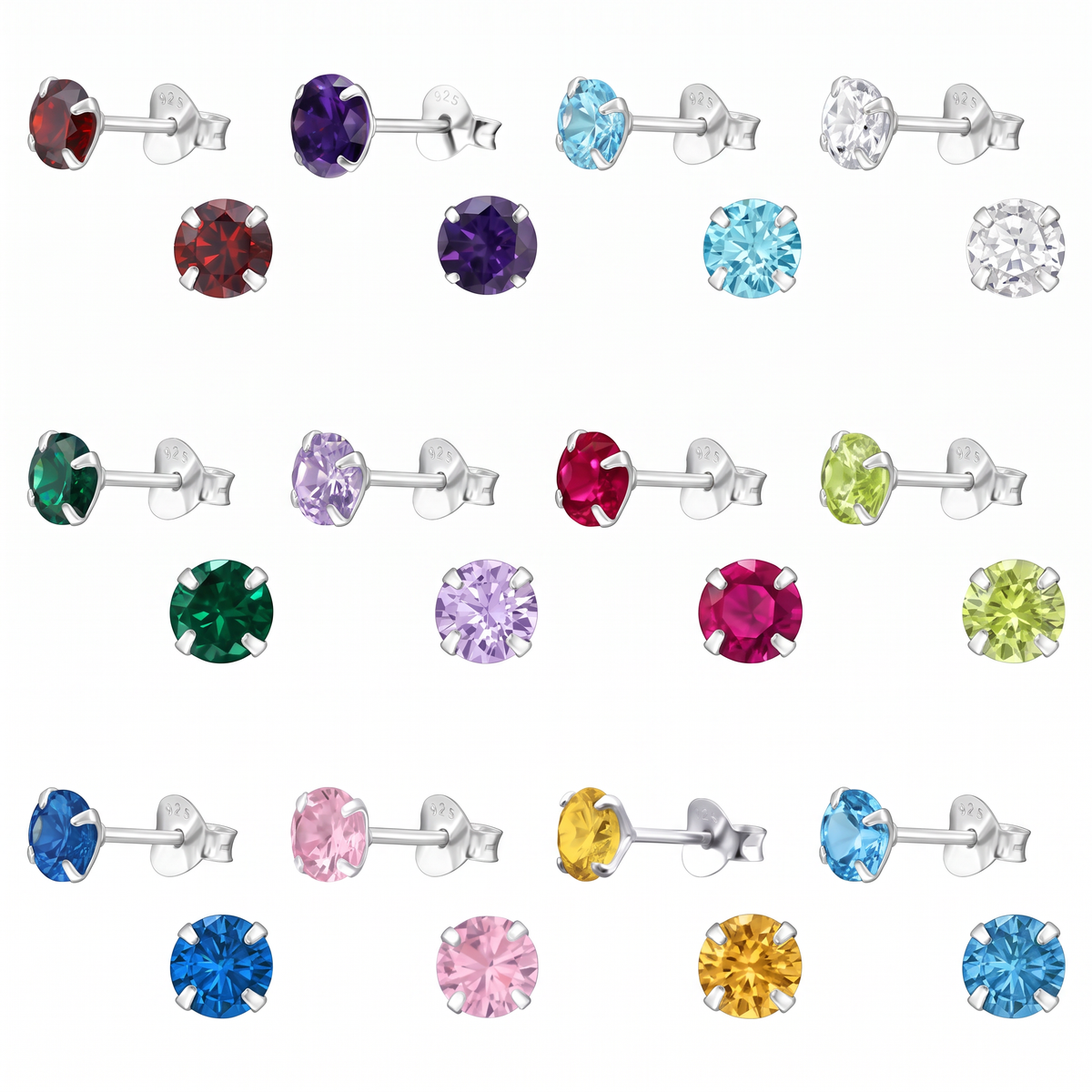 Sterling silver 5mm round birthstone stud earrings