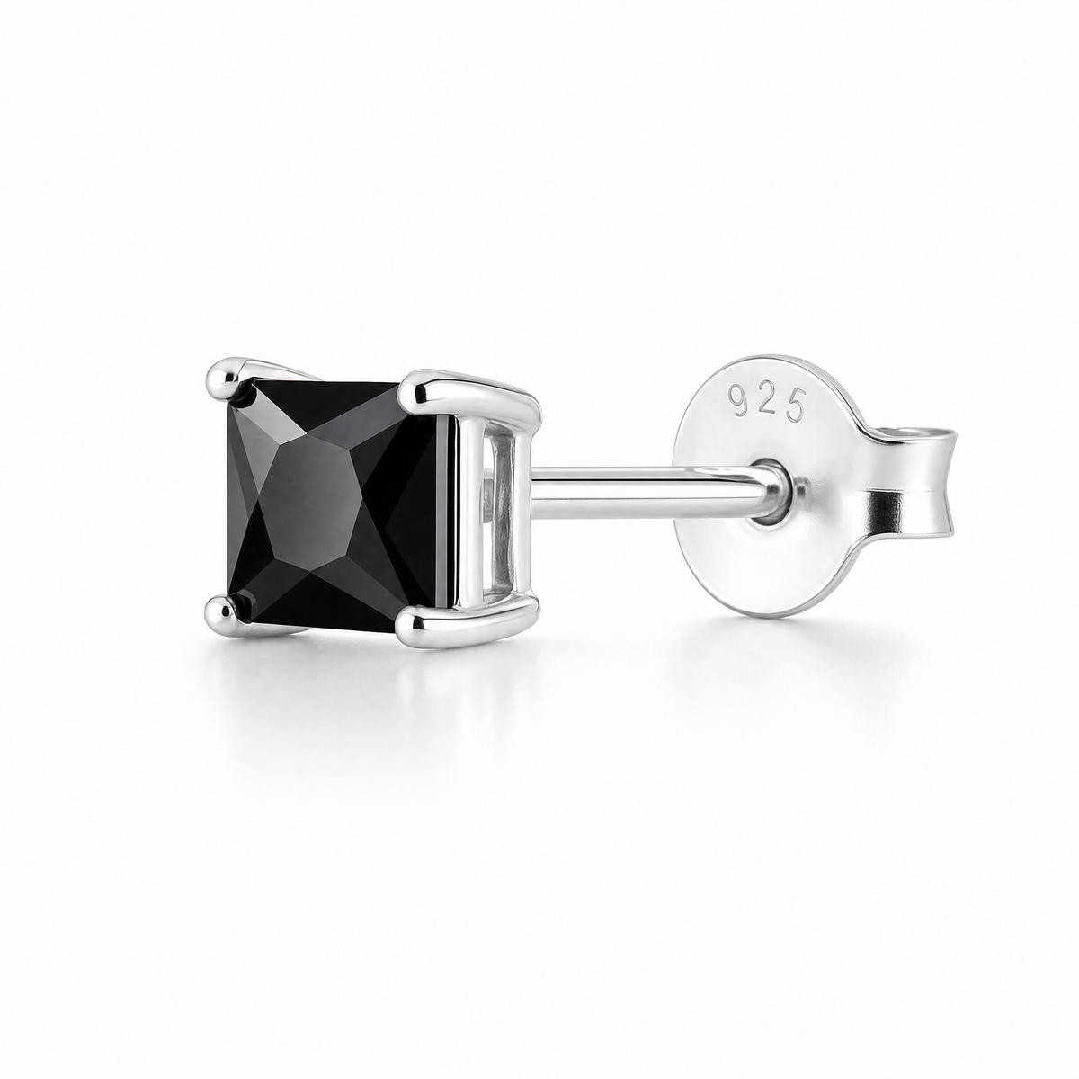 Sterling Silver 5mm Black Square Stud Earring For Men