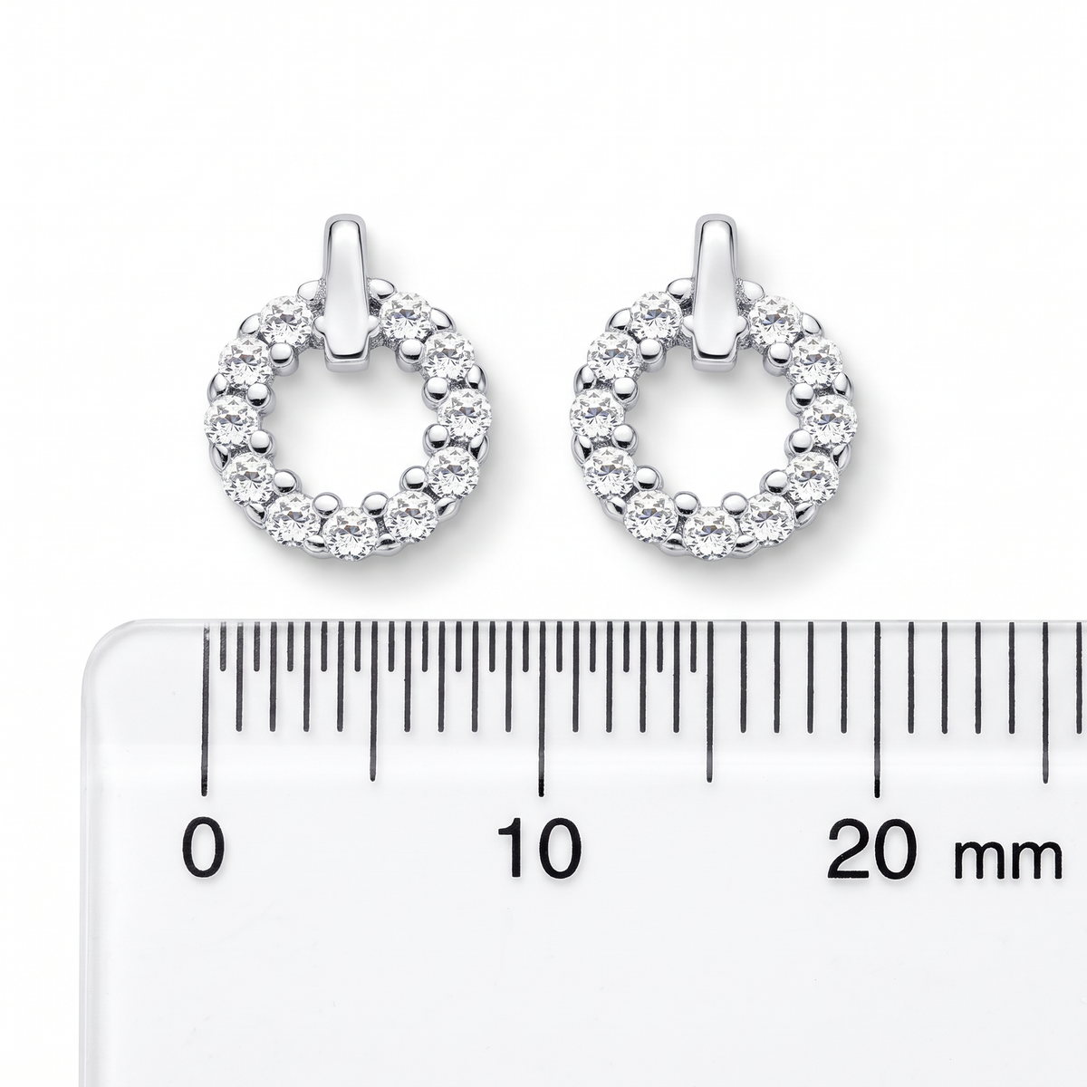 Sterling Silver Round White CZ Stud Earrings Showing Dimensions