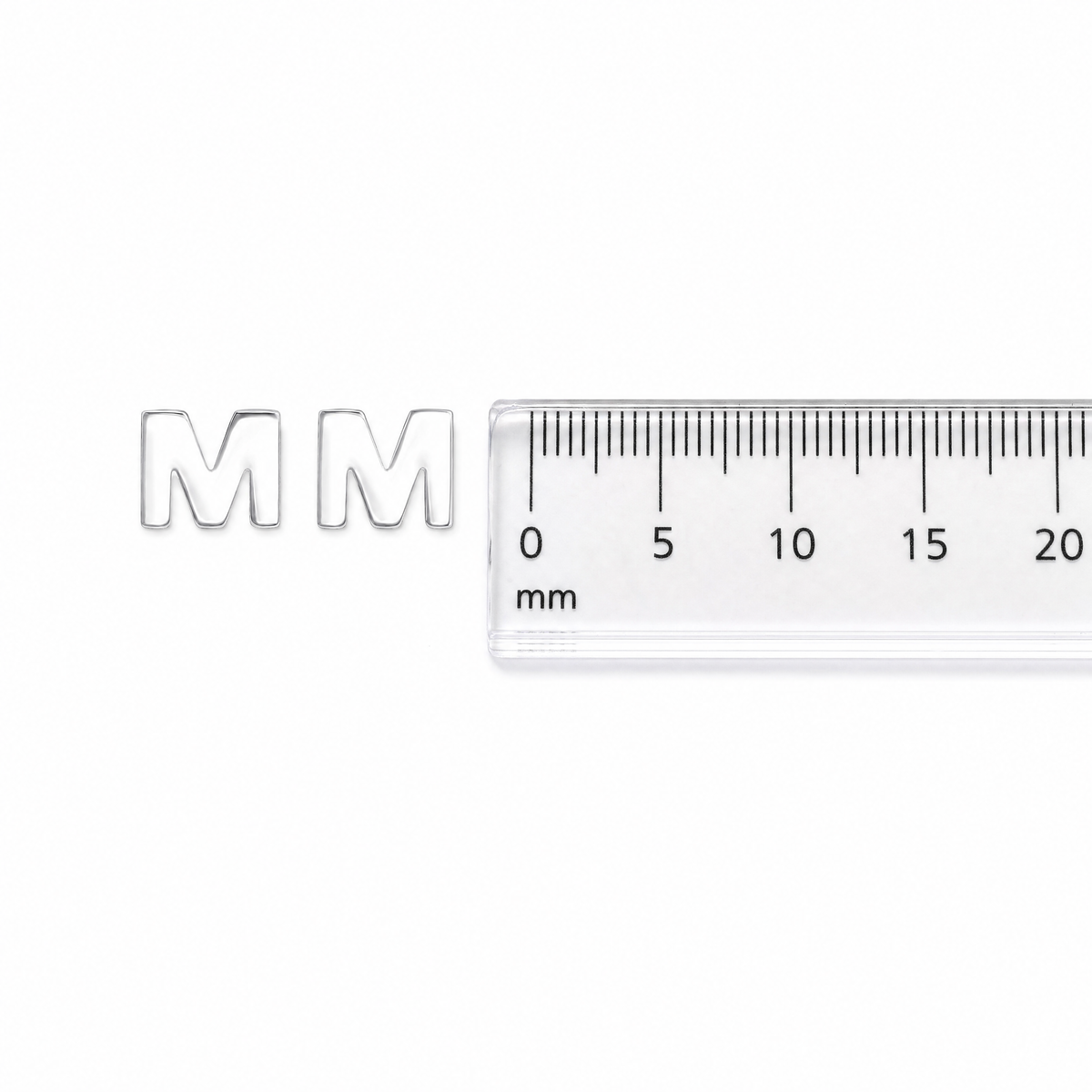 Sterling silver M letter stud earrings dimensions