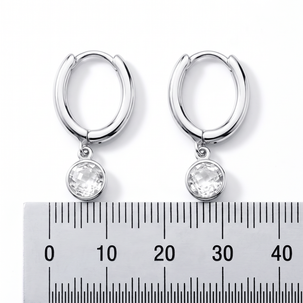 925 Sterling Silver White CZ Lock Hoop Earrings Showing Dimensions