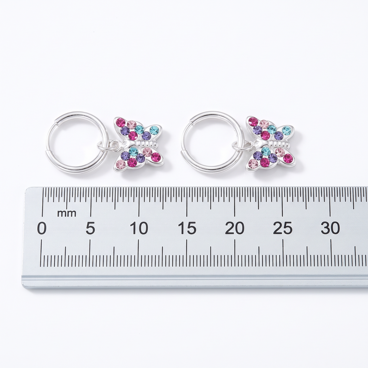 Girls sterling silver sparkly CZ butterfly earrings dimensons